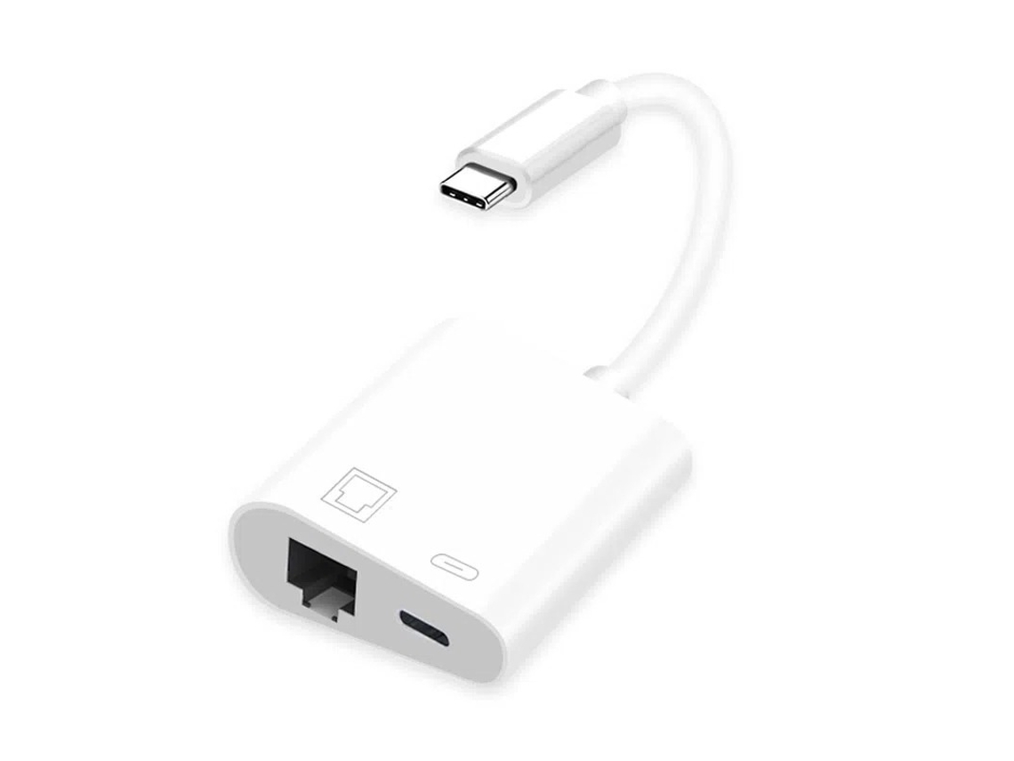 Adaptador De Usb-c Para Rj45 Ethernet Com Porta De Carregamento.. Adaptador/hub Eficiente Com Alta Velocidade, Ideal Para Casa, Es