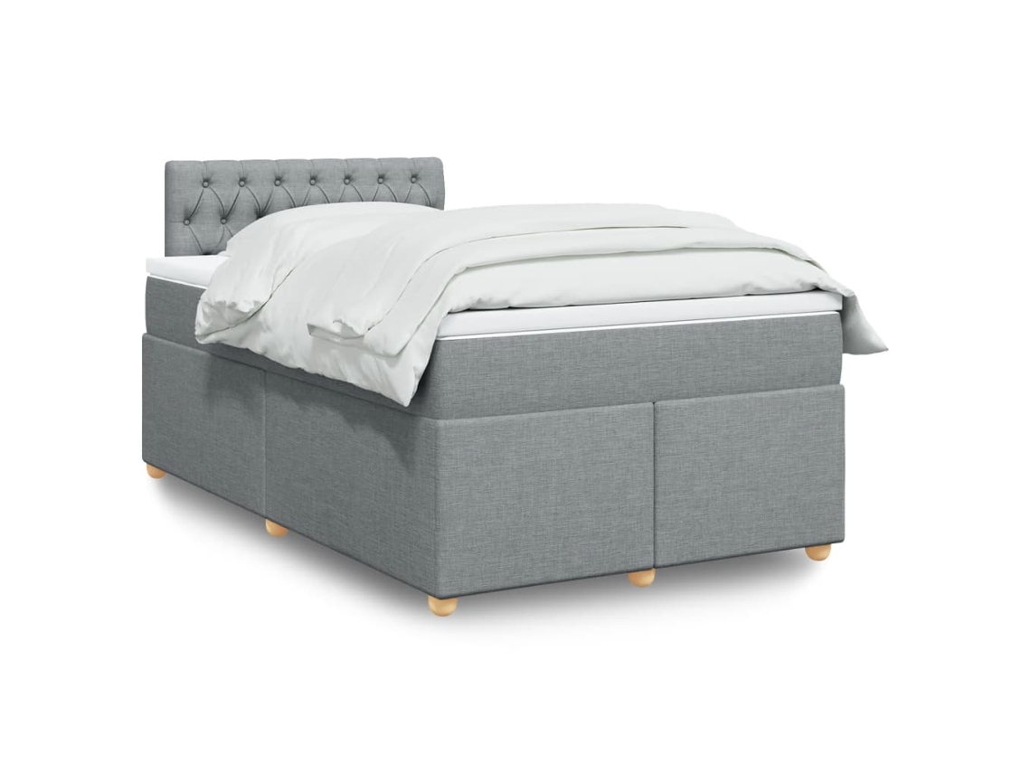 Cama Box Spring Con Colchón Tela Gris Claro 120x200 Cm
