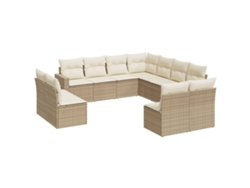 Conjunto de 11 sofás de jardín con cojines de mimbre, beige, EXCLUSIVO DE LA CASA