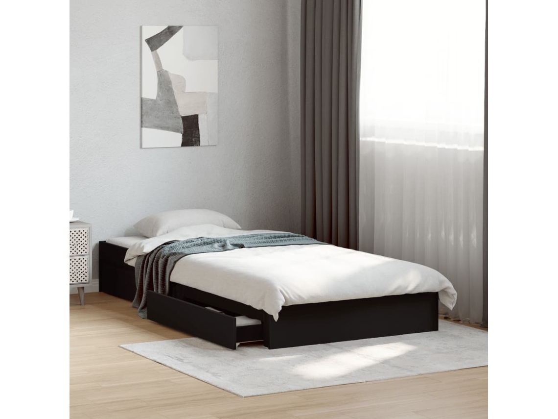 Cama Con Cajones Madera De Ingeniería Negro 90x190 Cm