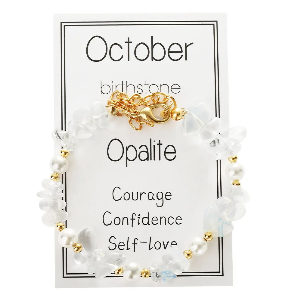 Pulsera ajustable de piedra natural para mujer con la piedra de nacimiento del mes y el signo zodiacal. MDUG (octubre)