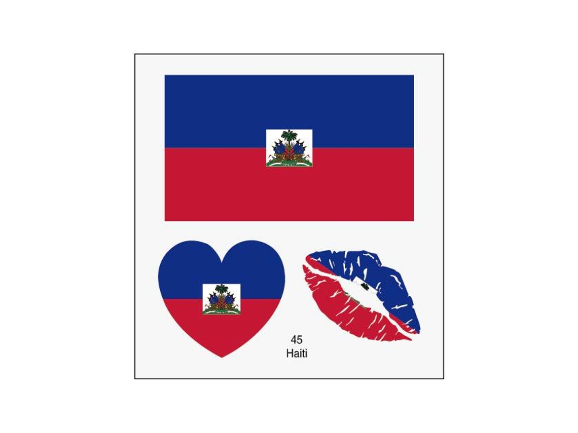 (Haití) 50 tatuajes temporales de la bandera nacional, pegatinas faciales de transferencia al agua.