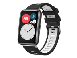 Bracelete Para Huawei Watch Fit - Silicone Bicolor - Fivela Prateada Preto + Branco