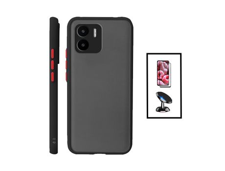 Kit Carcasa Anti Choque Camera Protection + Protector 5D Full Cover + Soporte Magnético de Auto para Xiaomi Redmi A2 PHONECARE Negro