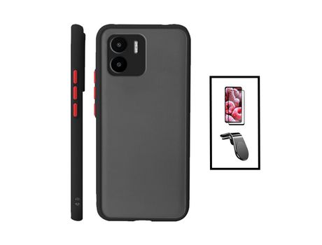 Kit Carcasa Trasera Protección Cámara + Protector de Vidrio Templado Gorilasglass + Soporte de Auto Magnético L para Xiaomi Redmi A2 GIFT4ME Negro