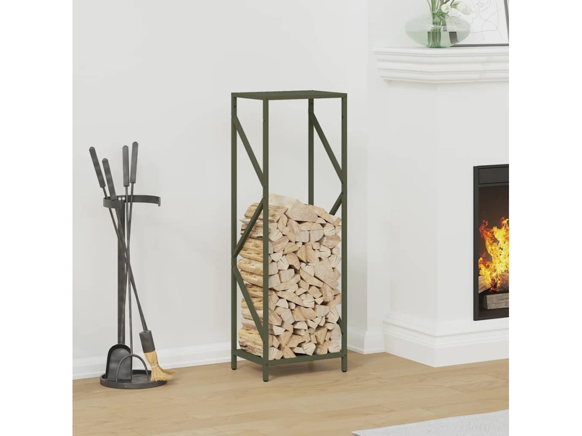 Estante para leña | Leñero de acero laminado en frío verde oliva Wsd374291 Lovely Home