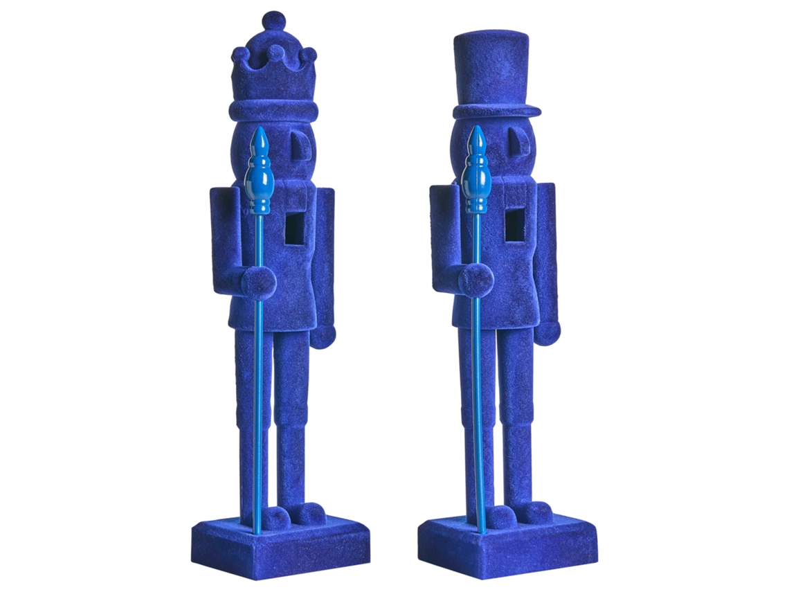 Figuras navideñas Beliani Flatey con textura aterciopelada, hechas de ABS y poliamida azul, 10 x 3 x 40 cm (material sintético duradero).