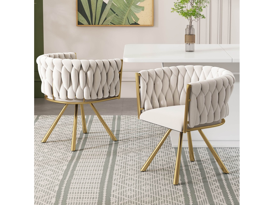 Sillón de comedor de lujo de 2 piezas, giratorio con patas de metal beige y dorado Mobrio