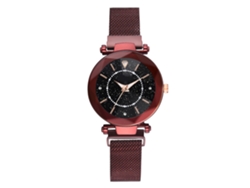 Reloj De Pulsera De Cuarzo Para Mujer Con Esfera Estrellada, Aleación, Cierre Magnético, Rojo, Informal Y Elegante.