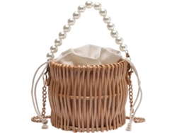 Bolsa De Ombro Feminina Elegante E Casual Em Tecido Trançado Para Praia - Cáqui