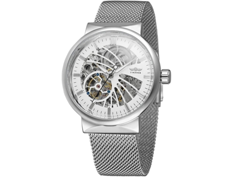 VEANXIN Reloj de pulsera impermeable de acero inoxidable con esqueleto automático-Plata