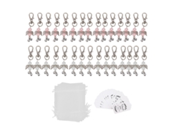 Juego de 30 llaveros de ángel con campana y perla, rosa y blanco