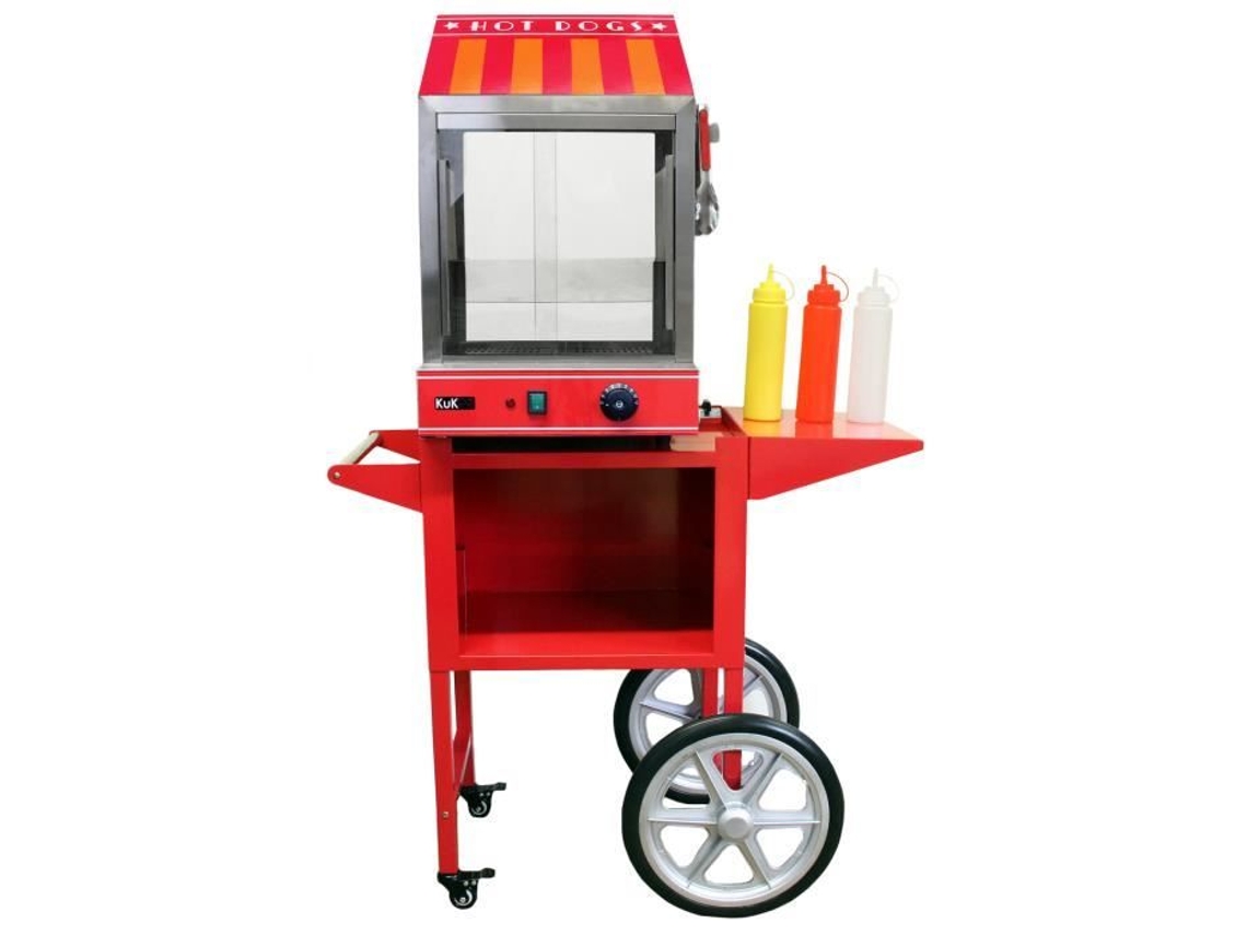 Kukoo Vaporera para perritos calientes con carro a juego Máquina comercial para perritos calientes con puertas de vidrio y calentador de panecillos
