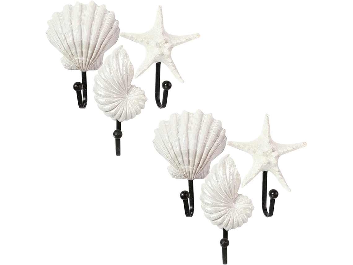 Juego De 6 Gancho De Resina Blanco Decorativo