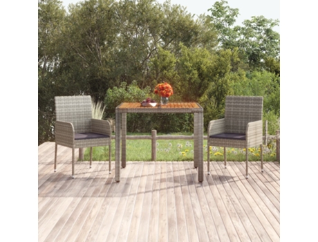 Mesa De Jardín Con Superficie De Madera VIDAXL Gris Poli Ratán (90x90x75 cm)