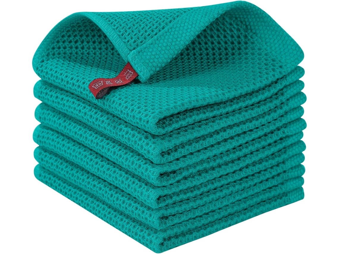 Paños De Cocina De Algodón Con Diseño De Gofre, Súper Suaves, Absorbentes Y De Secado Rápido, 12 X 12 Pulgadas, Paquete De 6