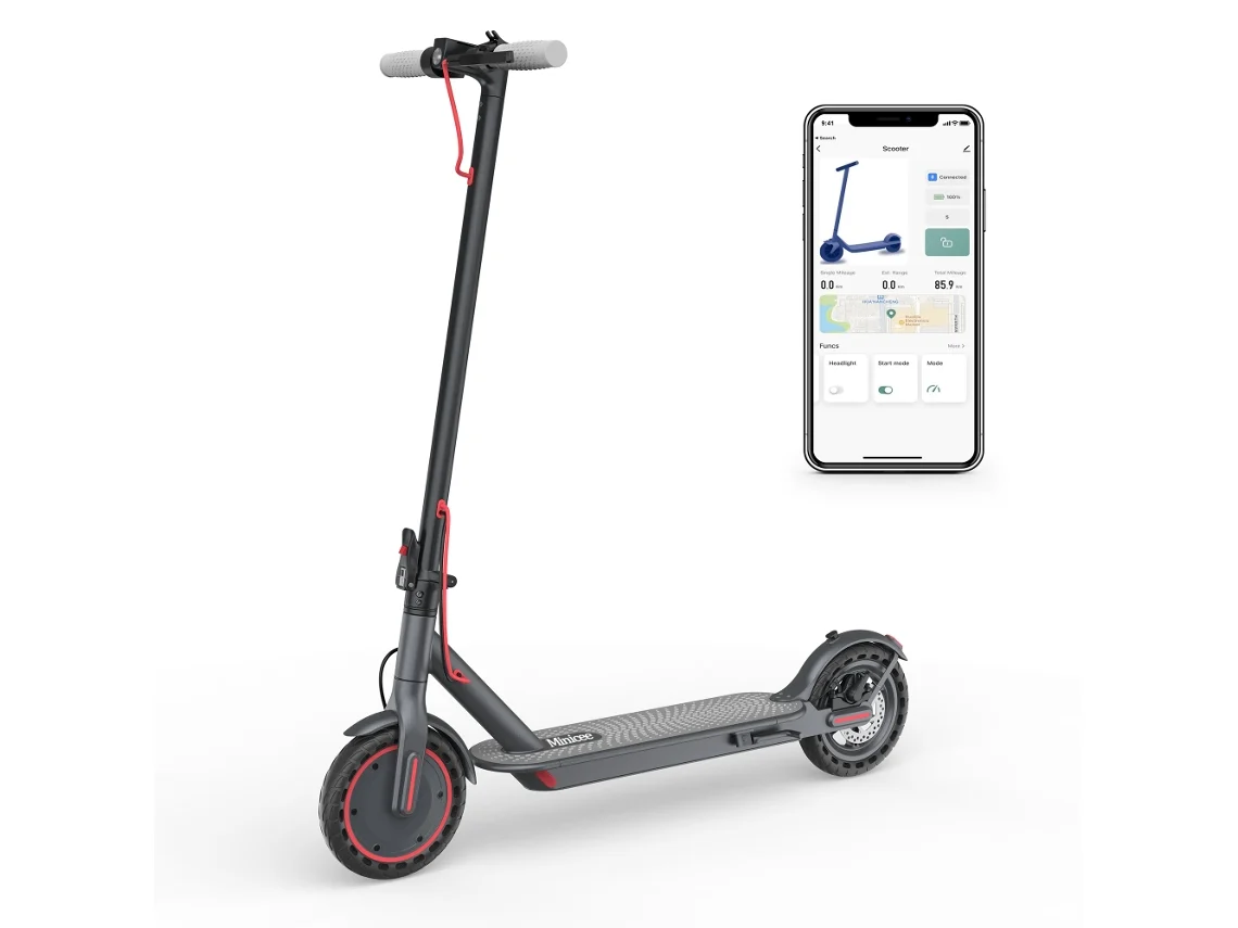 Patinete eléctrico Me50 de 350 W, 30 km, resistente al agua IP65, plegable en 3 segundos, neumáticos de goma maciza Minicee