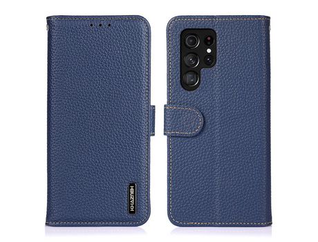Funda para Samsung Galaxy S22 Ultra ( Couro Genuíno - Azul)