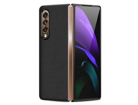 Funda para Samsung Galaxy Z Fold3 5G (TPU e Couro Genuíno - Negro)