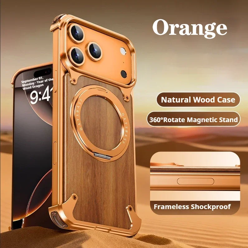 (iphone 15 Pro Morado) Funda Para Teléfono Sin Marco De Madera Natural Con Soporte Magsafe Para Protección Contra Golpes.