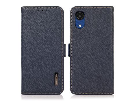 Funda para Samsung Galaxy A03 Core ( Couro Genuíno - Azul)