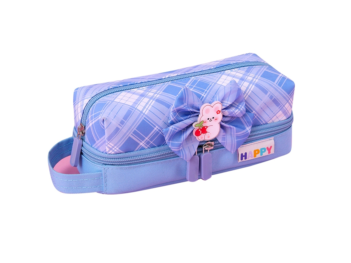 Estuche de gran capacidad con fundas y monograma para colegialas, tela Oxford azul.
