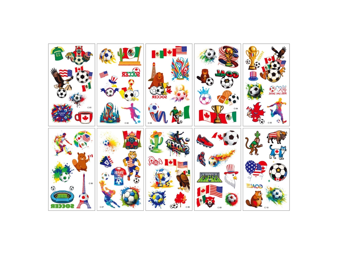 10 Pegatinas Temporales Para La Cara Con Motivos De Fútbol, Pegatinas Temporales Para La Cara Con Temática De Fútbol, Artículos De Apoyo Para Los Aficionados.