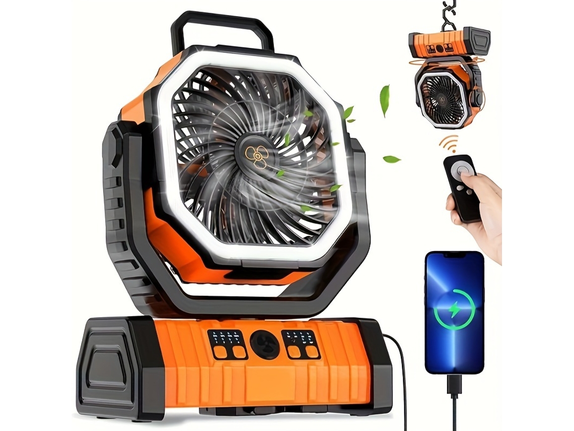 Ventilador De Camping Portátil Usb Con Luz Led 4 Velocidades De Viento (naranja) Gertiz