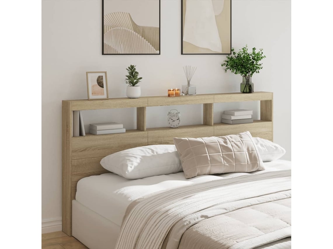 Cabecero De Cama Con Luz Led Roble Sonoma 200x17x102 Cm