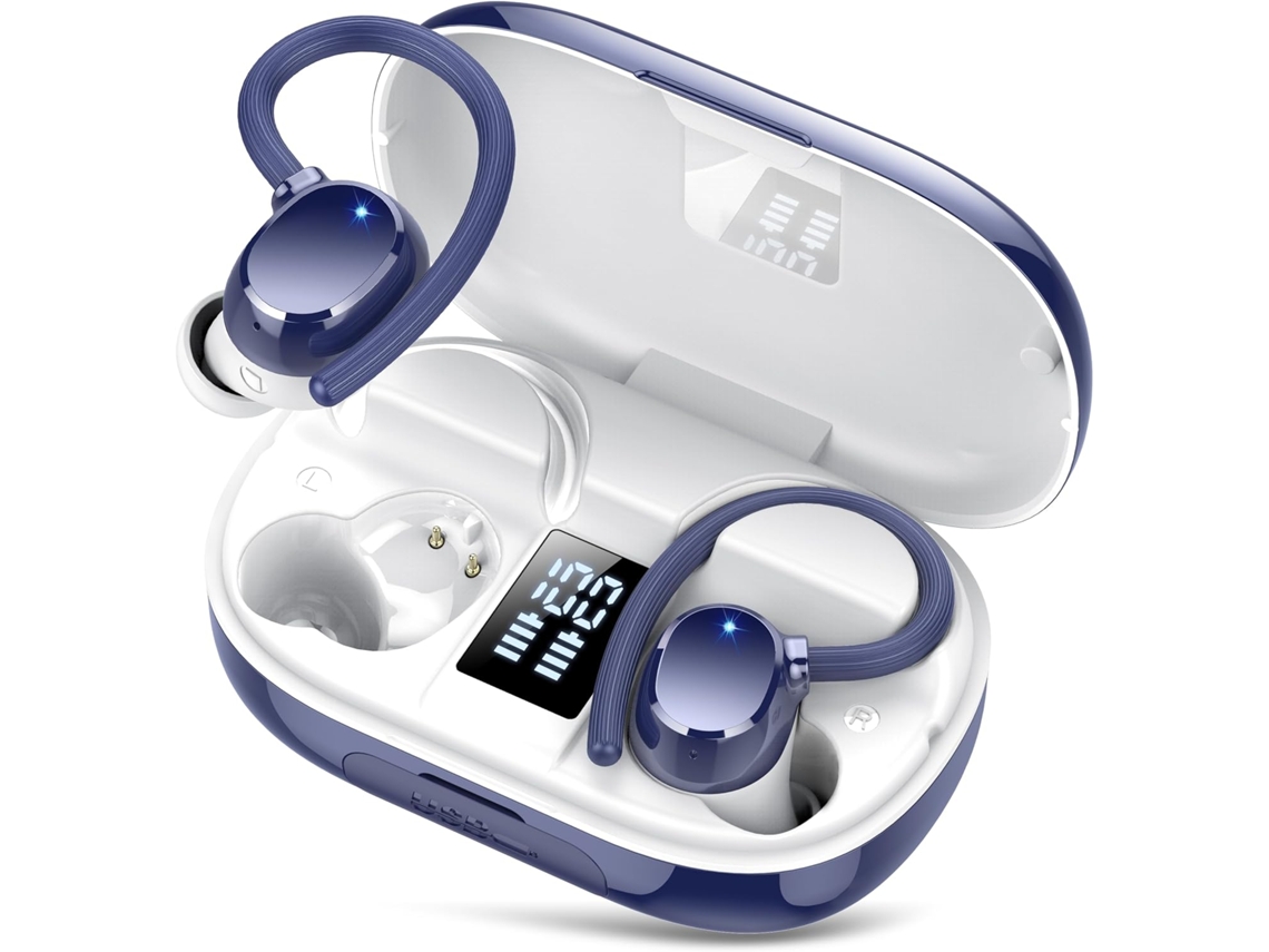 Auriculares Deportivos Azul Escuro Bluetooth 5.3 128h Pantalla Led Enc Bass Profundo Ipx7 Ganches