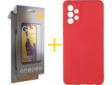 Kit Funda + 2 Protectores de Pantalla Samsung Galaxy A72 5G ACCETEL Full Silicona Líquida (Rojo)