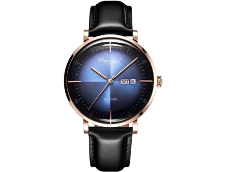 VEANXIN Brands Reloj automático con fecha y correa de cuero para hombre-Rosa azul