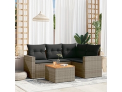Conjunto de sofá de jardín de 5 piezas con cojines, ratán gris, DKD Home Decor