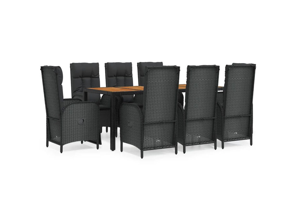Maison Exclusive - Set De Comedor De Jardín 9 Pzas Y Cojines Ratán Sintético Negro