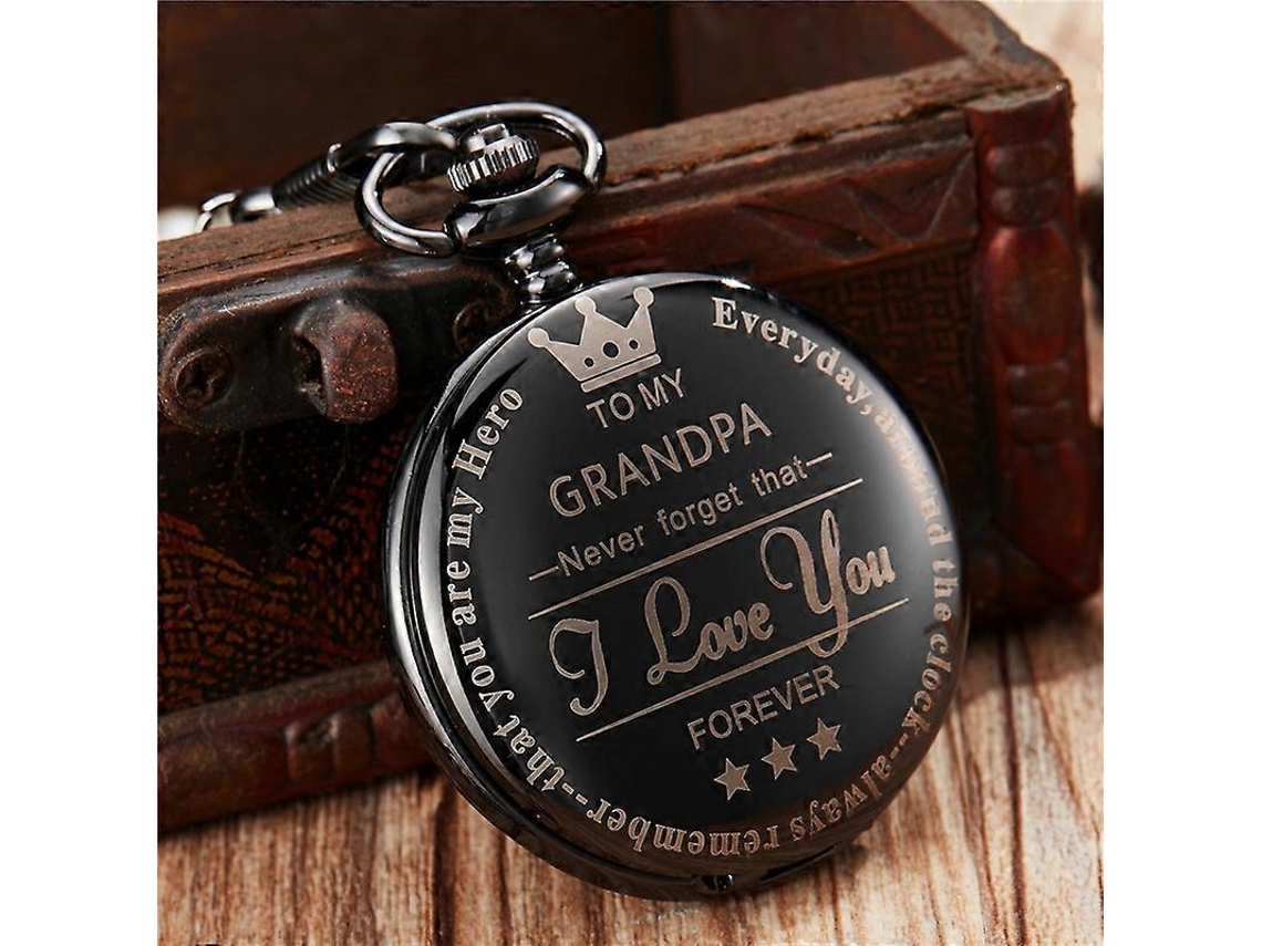 Reloj de bolsillo de cuarzo redondo grabado vintage estilo abuelo de Hengrongshen