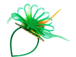 Tiara de fiesta con trébol de plumas verdes en poliéster