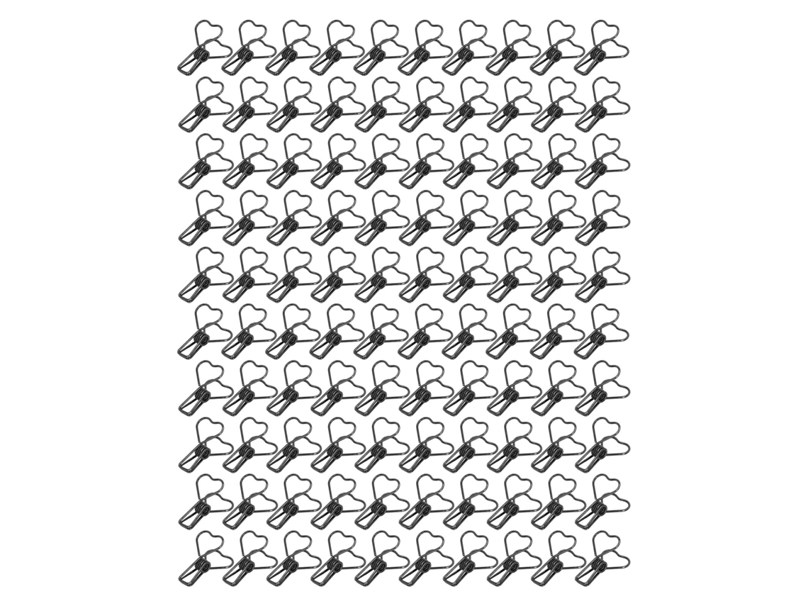 100 Pinzas De Carpeta Metálicas Pequeñas Corazón Hueco Para Oficina Documentos Certificados Tickets Negro