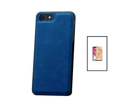 Kit Carcasa MagneticLeather + CeramicGlass Full Cover iPhone SE 2022 PHONECARE Azul