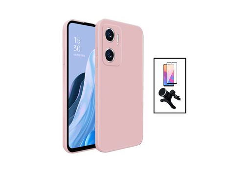 Kit Protector de Pantalla de Cristal Templado 5D Full Cover + Carcasa Silicone Líquido + Suporte Magnético Xiaomi Redmi 10 5G PHONECARE Rosa