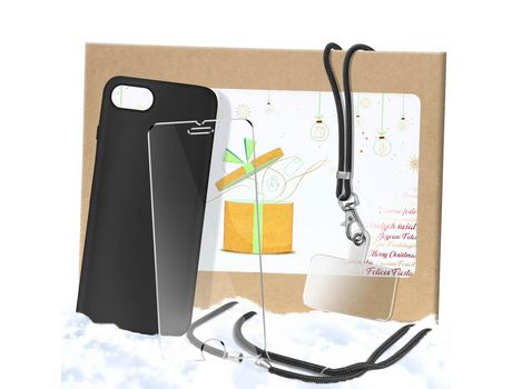 Kit Carcasa + Protector de Pantalla + Cordão + Caixa Negro iPhone 7 / iPhone 8 / iPhone SE 2020 / iPhone SE 2022 AVIZAR Negro