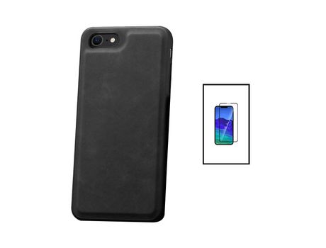 Kit Carcasa MagneticLeather + Protector de Pantalla de Cristal 5D Full Cover iPhone SE 2022 PHONECARE Negro