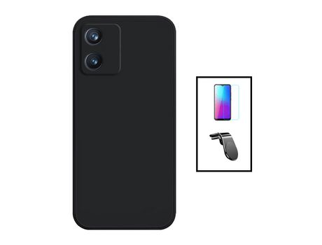 Kit Protector de Pantalla de Cristal Templado 5D Full Cover + Carcasa Silicone Líquido + Suporte Magnético L Safe Driving TCL 305i PHONECARE Negro