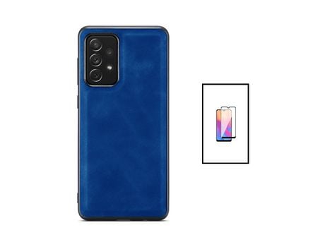 Kit Carcasa MagneticLeather + Protector de Pantalla de Cristal 5D Full Cover Samsung Galaxy A52 5G PHONECARE Azul