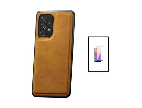 Kit Carcasa MagneticLeather + Protector de Pantalla de Cristal 5D Full Cover Samsung Galaxy A52 5G PHONECARE Marrón