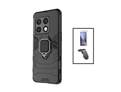 Kit Protector de Pantalla de Cristal Templado 5D Full Cover + Carcasa 3X1 Military Defender + Suporte Magnético L Safe Driving OnePlus 10T PHONECAR...