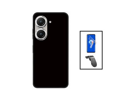 Kit Protector de Pantalla Hydrogel Full Cover Frente + Carcasa Silicone Líquido + Suporte Magnético L Safe Driving Asus Zenfone 9 PHONECARE Negro