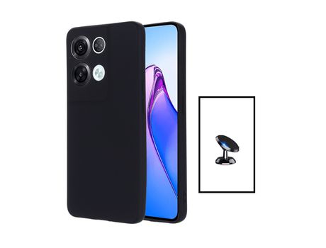 Kit Suporte Magnético + Carcasa Silicone Líquido Oppo Reno 8 Pro Plus 5G PHONECARE Negro