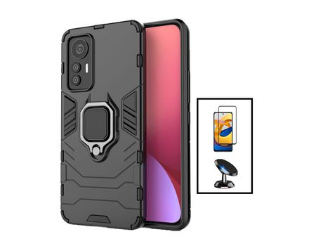 Kit Protector de Pantalla de Cristal Templado 5D Full Cover + Carcasa 3X1 Military Defender + Suporte Magnético Xiaomi 12 Lite PHONECARE Negro