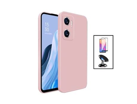 Kit Protector de Pantalla de Cristal Templado 5D Full Cover + Carcasa Silicone Líquido + Suporte Magnético Xiaomi Redmi 10 5G PHONECARE Rosa