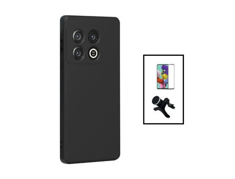 Kit Protector de Pantalla de Cristal Templado 5D Full Cover + Carcasa Silicone Líquido + Suporte Magnético OnePlus 10T PHONECARE Negro